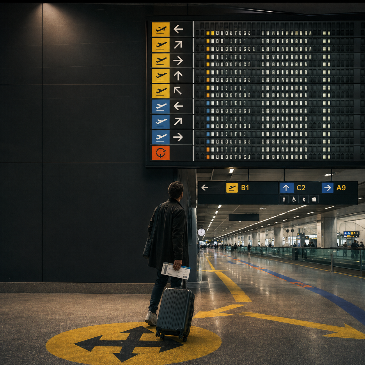 Concepto visual de Mapa Evergreen inspirado en una terminal de aeropuerto